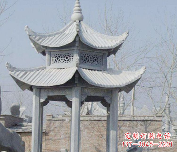 贵州双层仿古六角凉亭石雕