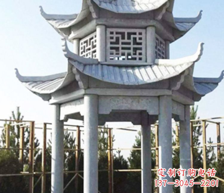 贵州双层仿古石凉亭石雕_2