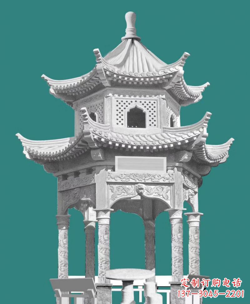 贵州双层六角凉亭景观石雕
