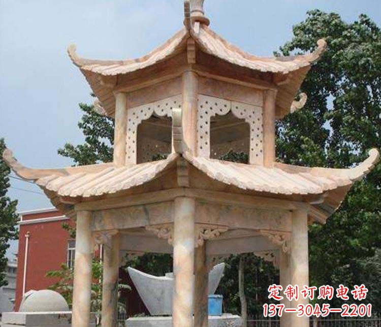 贵州双层晚霞红凉亭石雕