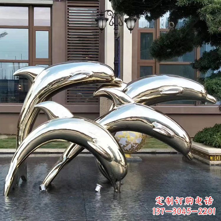 贵州水景不锈钢海豚雕塑-城市广场创意动物雕塑