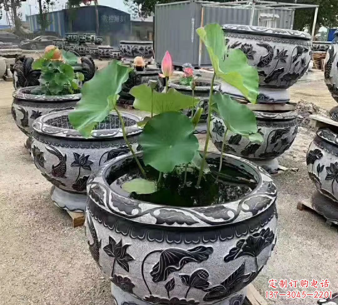 贵州睡莲石浮雕花盆雕塑公园景观雕塑