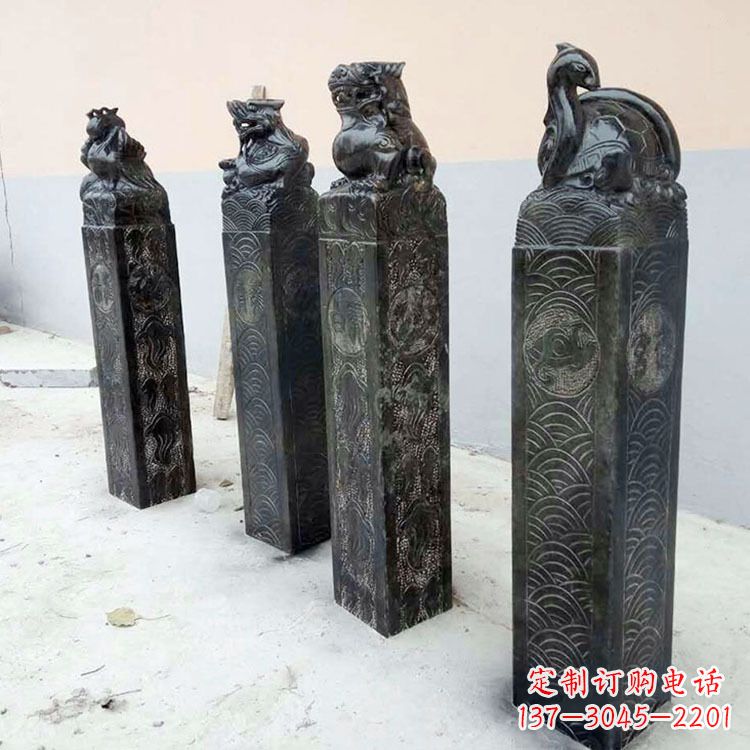 贵州四方神兽青石仿古栓马柱