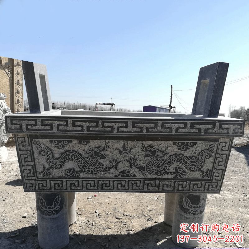 贵州寺庙墓地祭祀四足方鼎,青石仿古石雕香炉