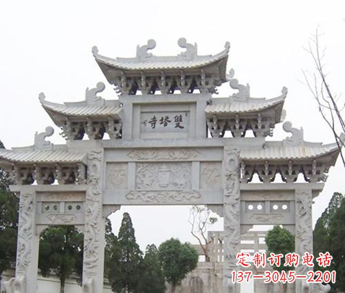 贵州寺庙三门牌坊石雕 (2)