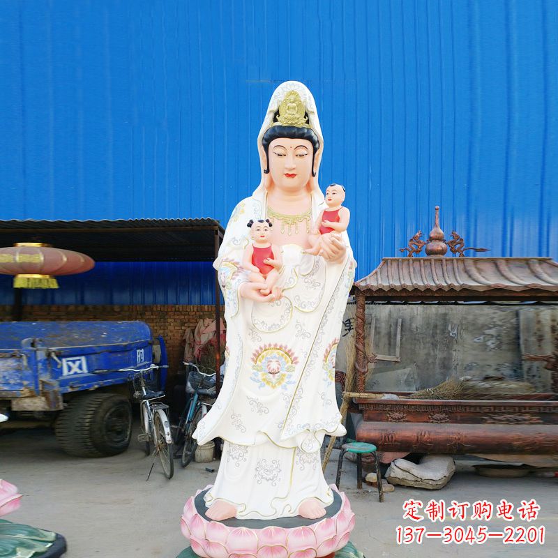 贵州送子观音彩绘玻璃钢雕塑