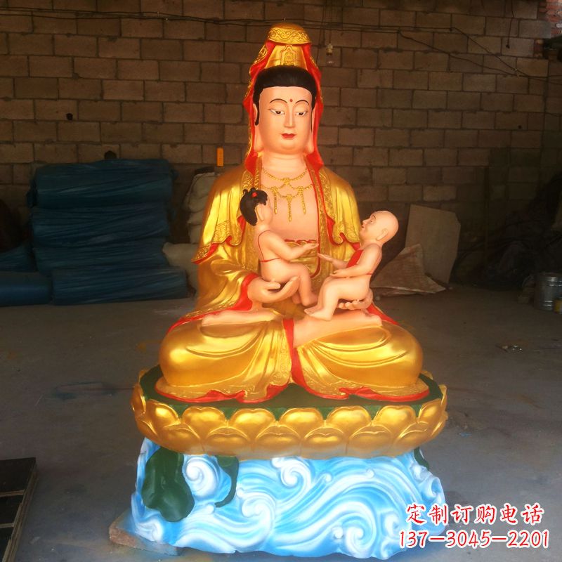 贵州送子观音彩绘漆金雕塑