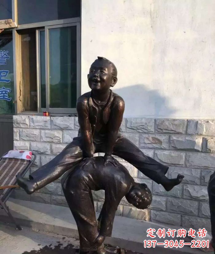 贵州跳马儿童铜雕 (2)