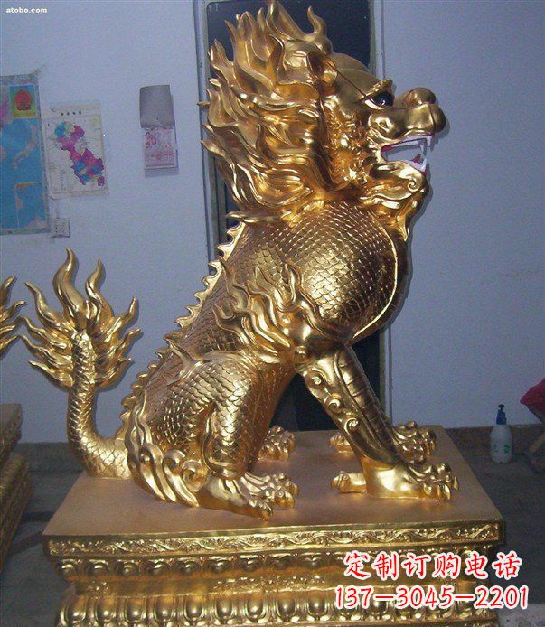 贵州贴金麒麟招财神兽铜雕