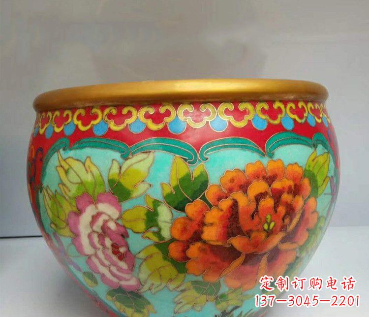 贵州铜雕彩绘庭院装饰景观水缸雕塑