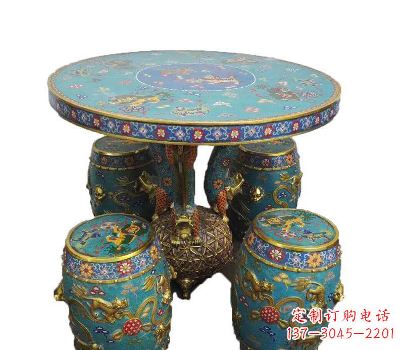 贵州铜雕彩绘小象圆桌景观摆件