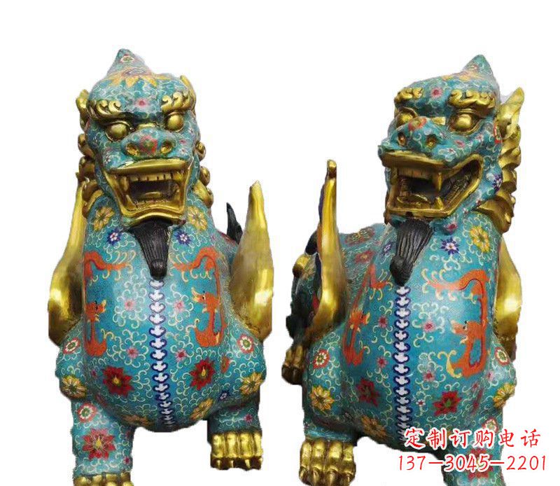 贵州铜雕彩绘镇宅麒麟雕塑摆件