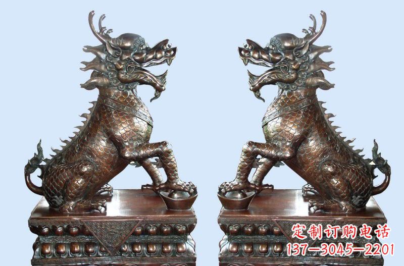 贵州铜雕踩元宝招财麒麟