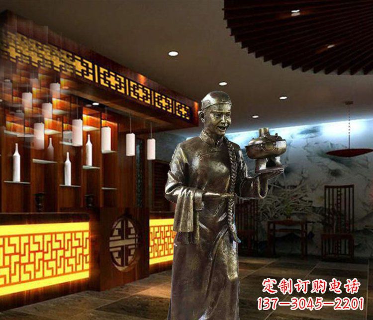 贵州铜雕店小二小品人物雕塑