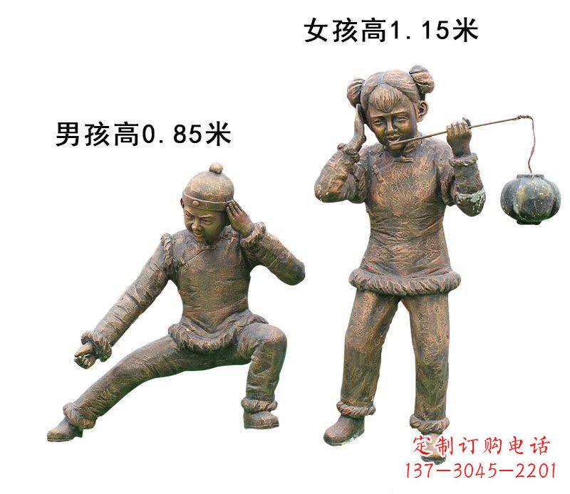贵州铜雕放鞭炮的儿童童趣雕塑