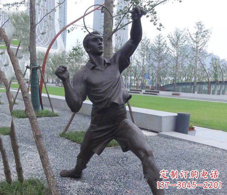贵州铜雕户外公园打羽毛球运动人物摆件
