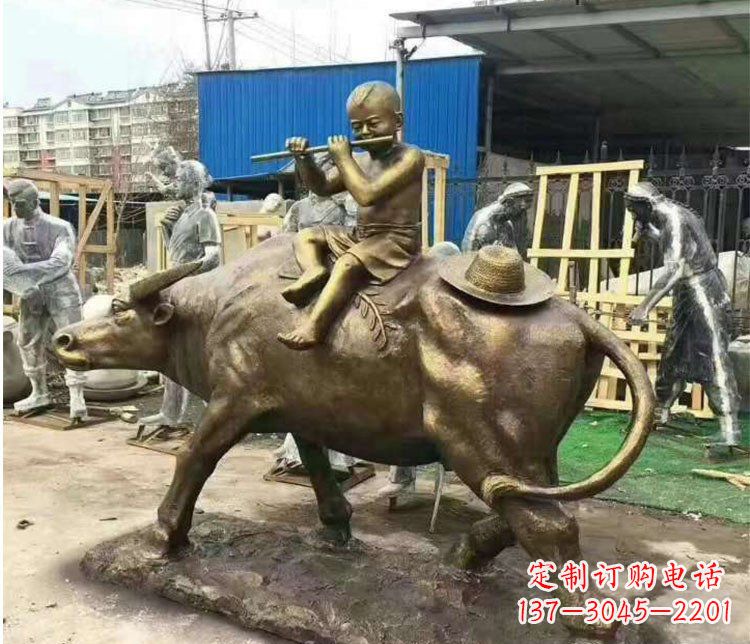 贵州铜雕户外牧童骑牛雕塑摆件