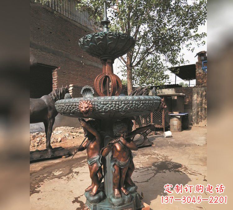 贵州铜雕双层西方儿童喷泉