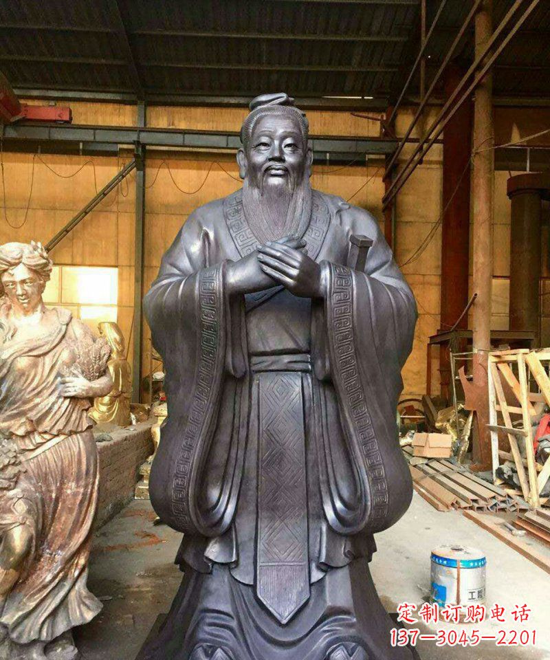 贵州铜雕校园孔子人像雕塑
