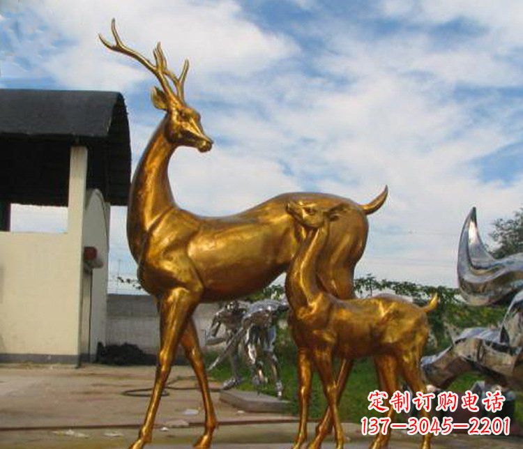 贵州铜雕园林动物母子鹿雕塑