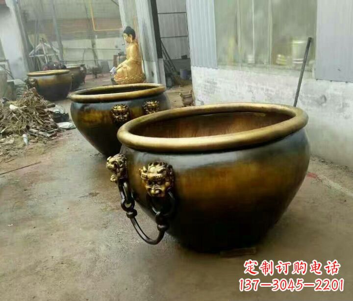 贵州铜雕圆形荷花水缸雕塑 (2)