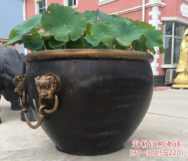 贵州铜雕圆形荷花水缸雕塑 (3)