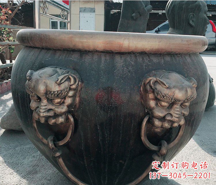 贵州铜雕圆形荷花水缸雕塑 (6)