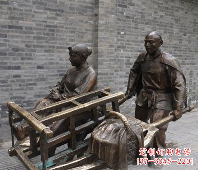 贵州推独轮车的人物铜雕