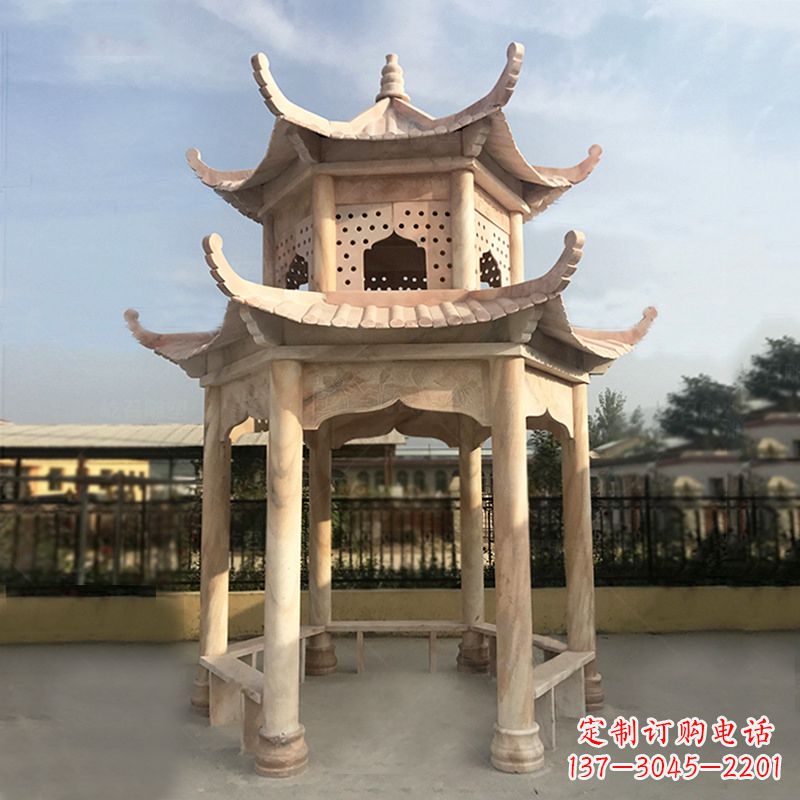 贵州晚霞红大理石凉亭雕塑