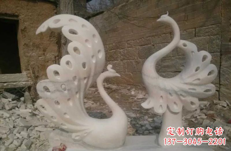 贵州晚霞红抽象石雕孔雀
