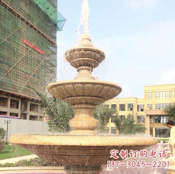 贵州晚霞红大型多层喷泉石雕