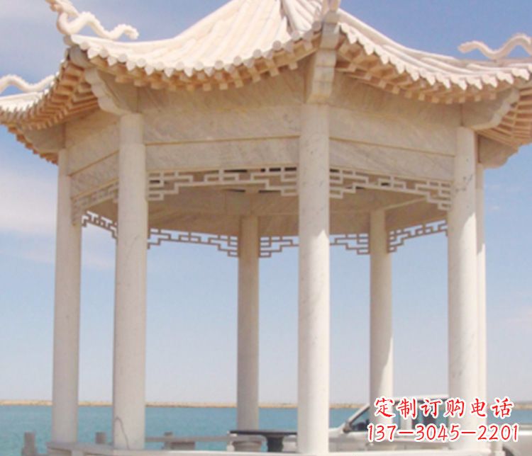 贵州晚霞红单层凉亭石雕