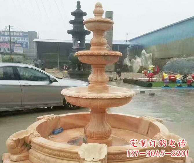 贵州晚霞红多层大型石雕喷泉 (3)