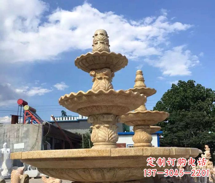 贵州晚霞红多层喷泉石雕