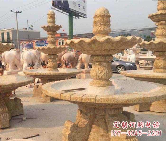 贵州晚霞红多层大型石雕喷泉