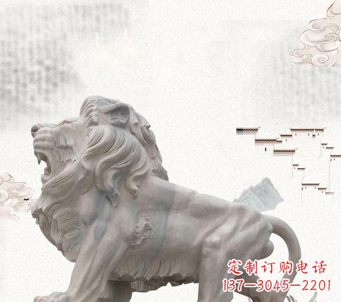 贵州晚霞红公园动物仿真狮子石雕