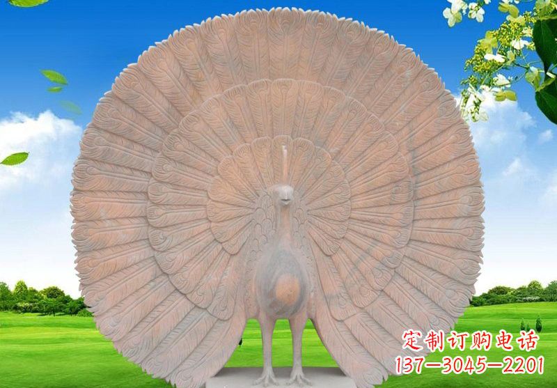 贵州晚霞红开屏孔雀雕塑
