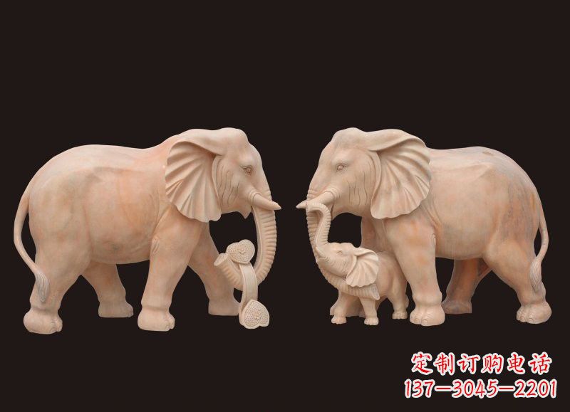 贵州晚霞红母子大象雕塑