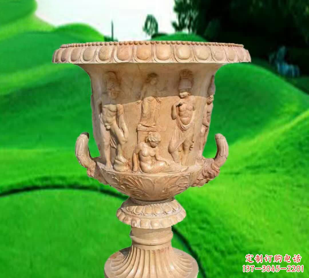 贵州晚霞红欧式花盆石雕