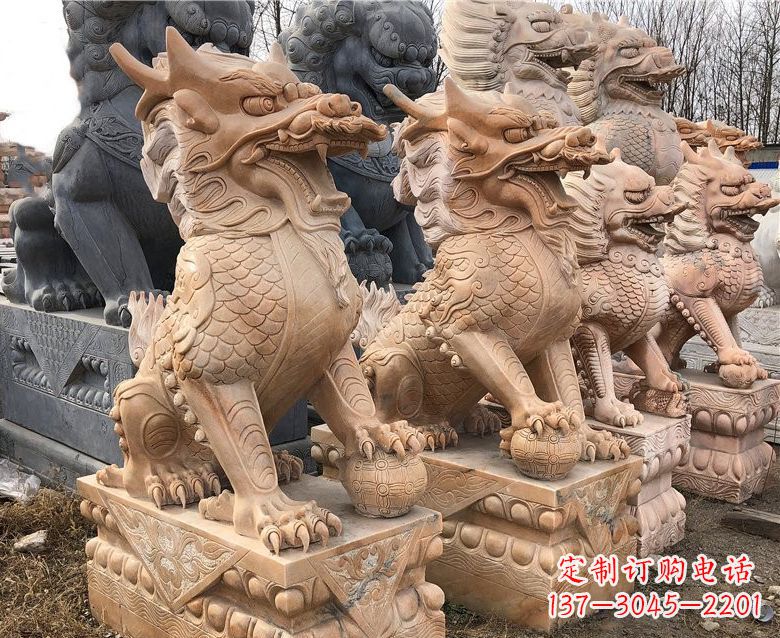 贵州晚霞红麒麟石雕 (2)