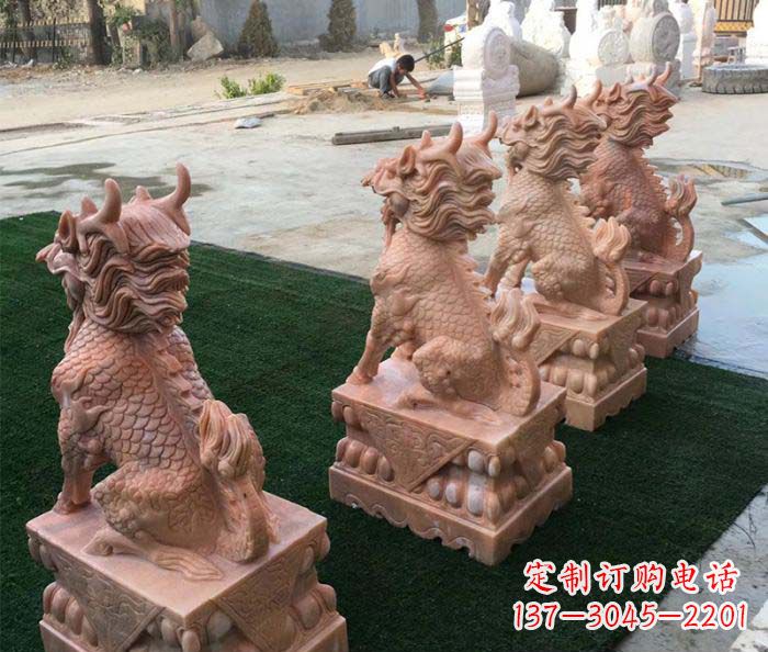 贵州晚霞红麒麟招财镇宅石雕