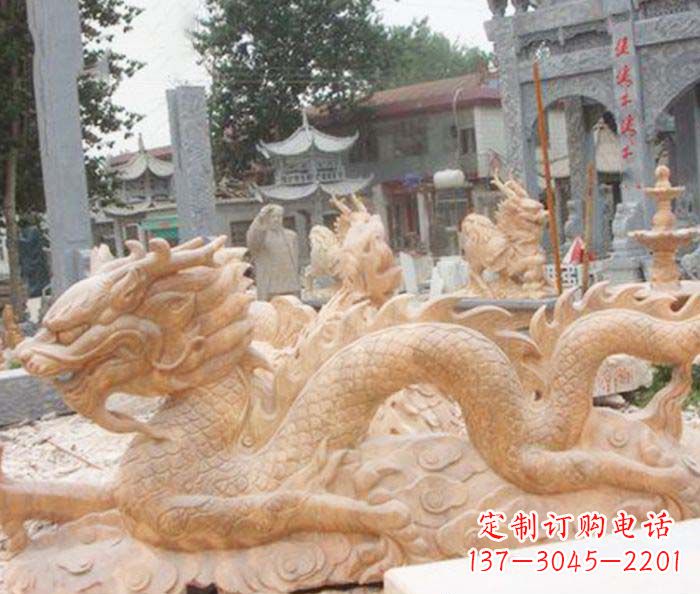 贵州晚霞红生肖龙石雕