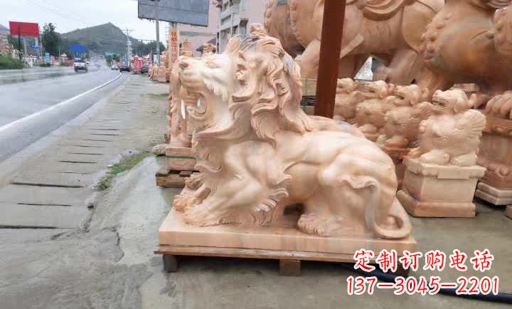 贵州晚霞红狮子雕塑
