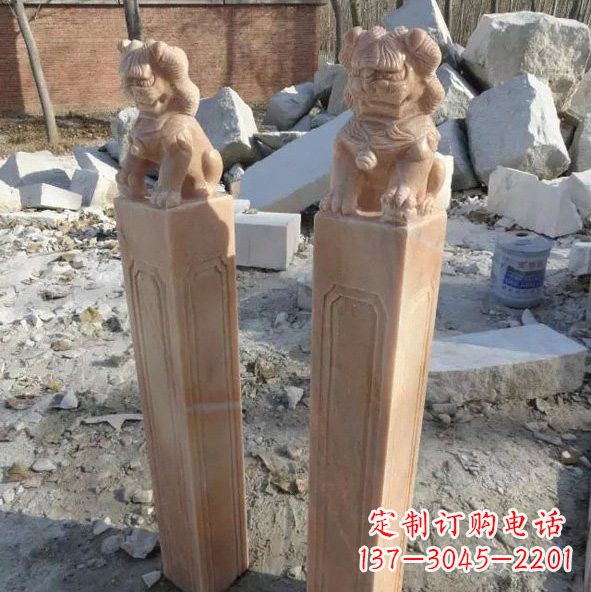 贵州晚霞红狮子拴马桩