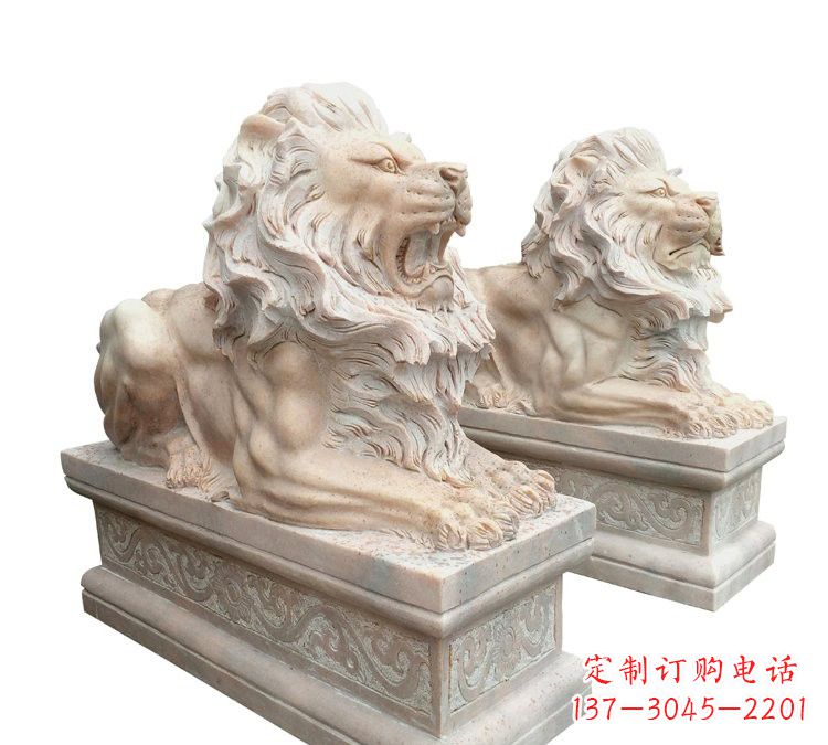 贵州晚霞红石材欧式狮子