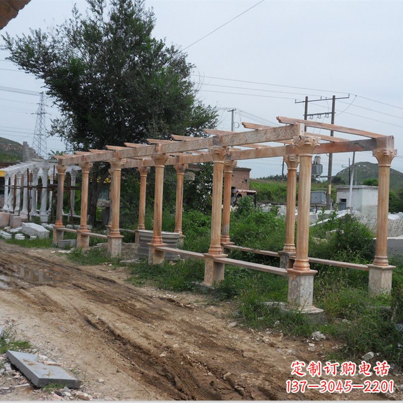 贵州晚霞红石雕花架长廊