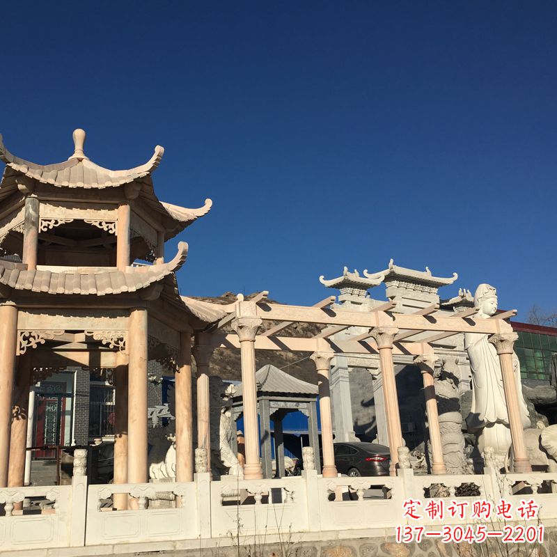 贵州晚霞红石雕凉亭花架