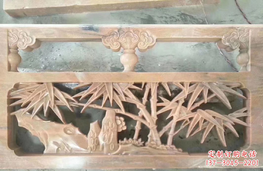 贵州晚霞红石浮雕栏板户外摆件园林景观雕塑