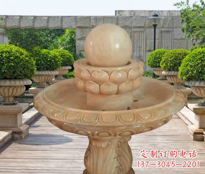 贵州晚霞红双层风水球公园喷泉石雕 (2)