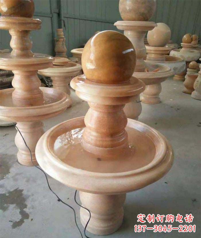 贵州晚霞红双层风水球别墅喷泉石雕